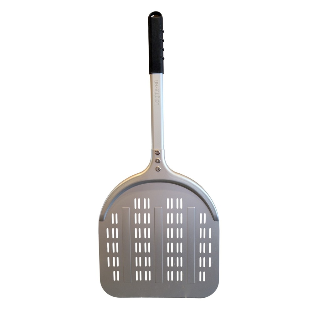 Leightszen Perforated Pizza Peel Anodized Aluminum 12 Inch Paddle Long Handle